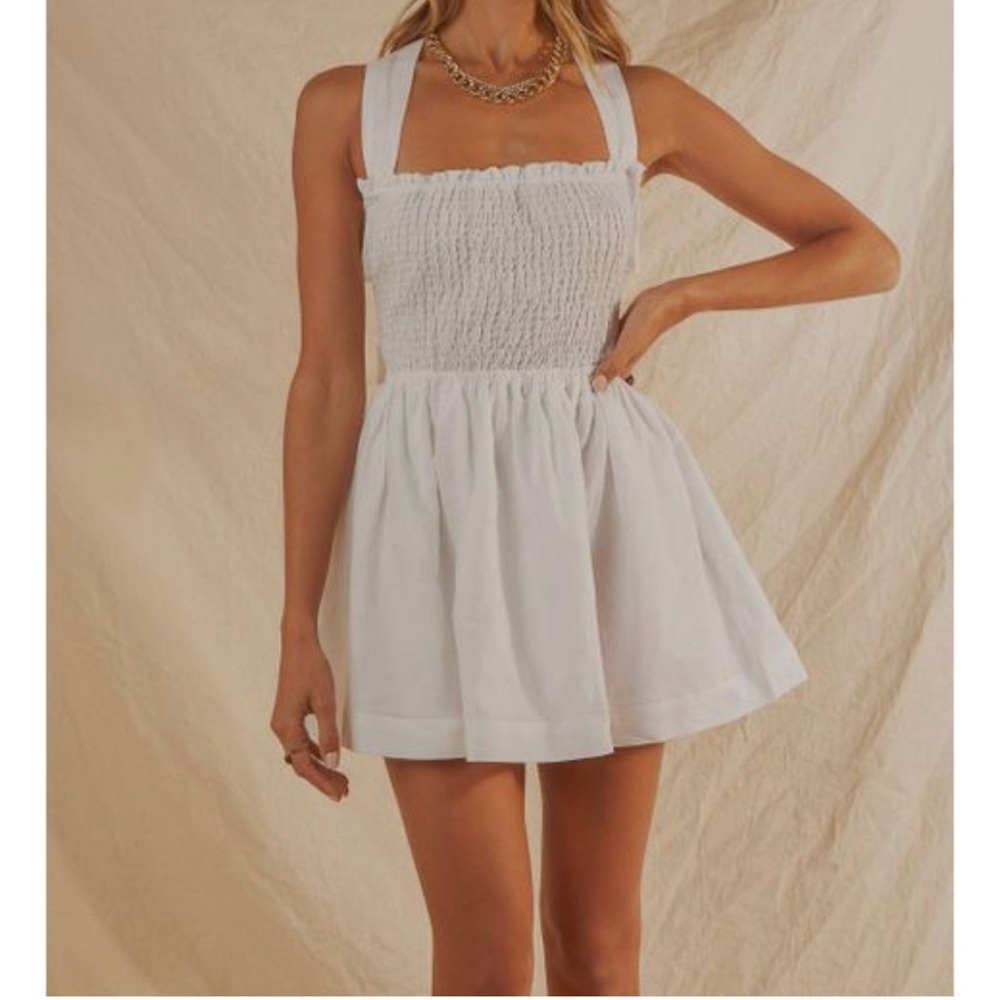 new with tags, peppermayo white linen bow tie dress
